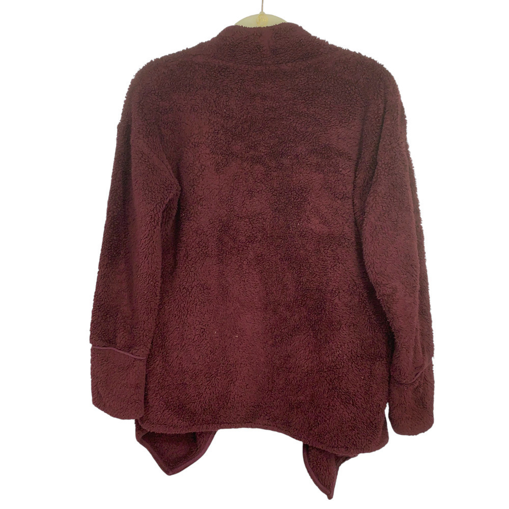 Soft Surroundings Teddy Fleece Drape Snap Jacket Burgundy Sz S Pockets 2CV88 - Picture 6 of 7